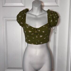 Billabong Olive Floral Crop Top Size Small